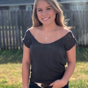 AEO Gray lace tie/cap sleeve tee